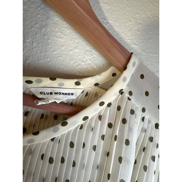 Club Monaco Womens Dress Pleated Polka Dot 3/4 Sleeves Ivory Sheer Dress Size S - Picture 2 of 15